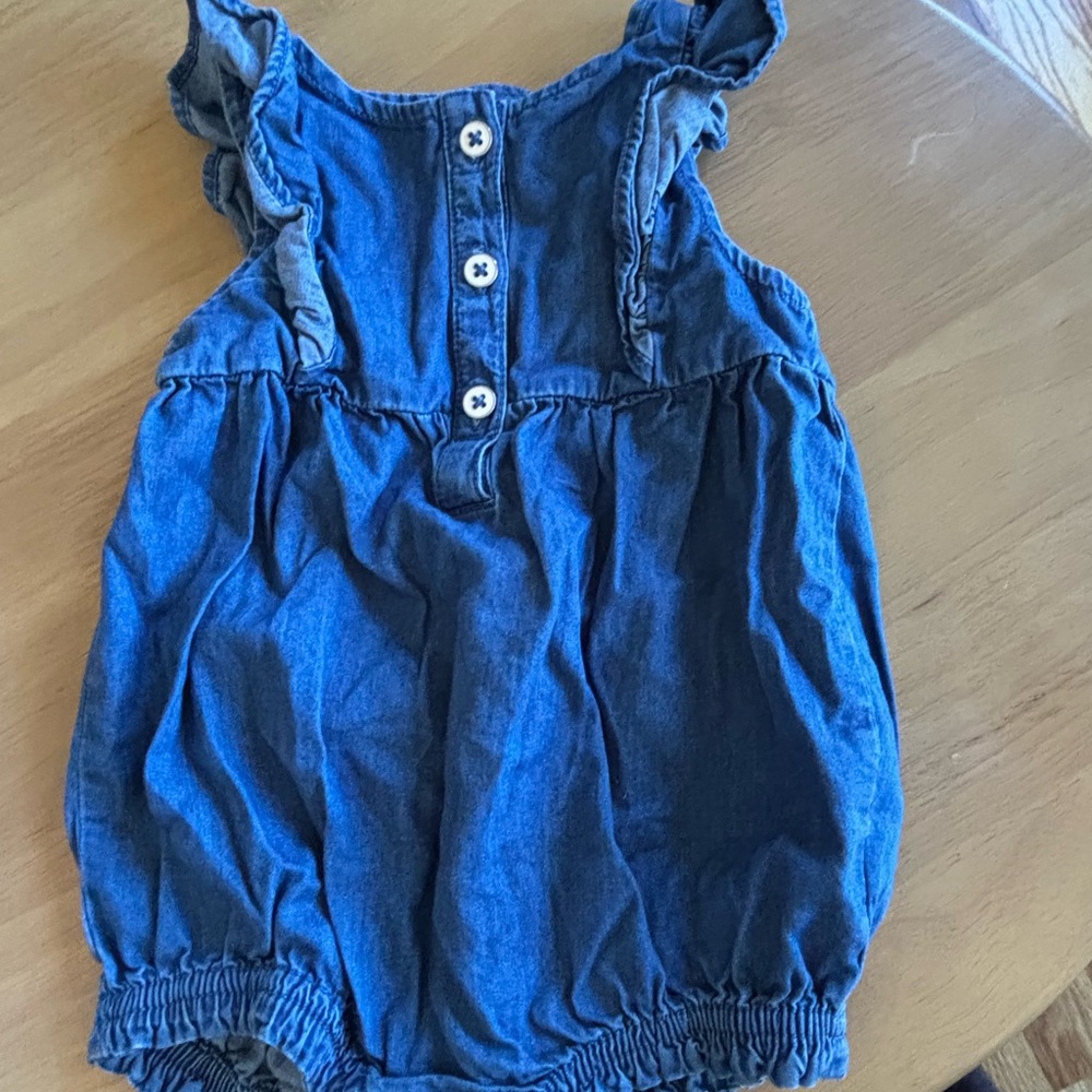 Soft Cotton Denim Bubble Romper - Blue